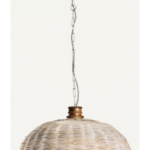 Loftlampe i mangotræ og bambus Ø77 cm - Brun/Antik hvidtet