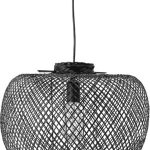 Pendellampe Bloomingville Kannika i flettet bambus sort Ø42 x H30 cm