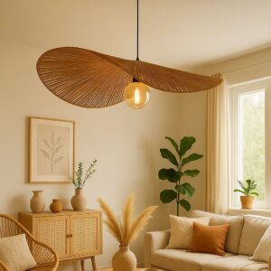 NORDVÄRK BRZ-340032 loftlampe, justerbar højde - beige bambus og sort plast